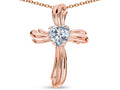 Star K Heart Shape 6mm Genuine White Topaz Ribbed Cross Of Love Pendant Necklace 10k Rose Gold