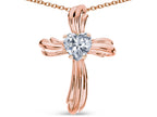 Star K Heart Shape 6mm Genuine White Topaz Ribbed Cross Of Love Pendant Necklace 10k Rose Gold