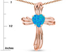 Star K Heart Shape 6mm Blue Created Opal Ribbed Cross Of Love Pendant Necklace 10k Rose Gold