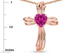 Star K Heart Shape 6mm Simulated Pink Tourmaline Ribbed Cross Of Love Pendant Necklace 10k Rose Gold