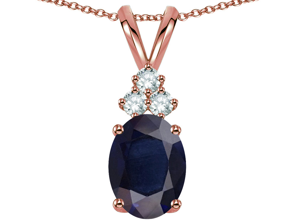 Star K Classic Oval 8x6mm Genuine Dark Sapphire Rabbit Ear Pendant Necklace
