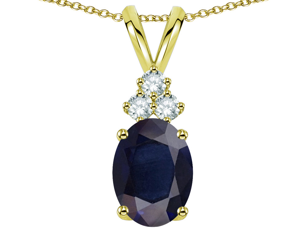 Star K Classic Oval 8x6mm Genuine Dark Sapphire Rabbit Ear Pendant Necklace