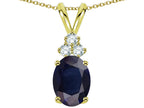 Star K Classic Oval 8x6mm Genuine Dark Sapphire Rabbit Ear Pendant Necklace