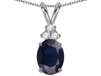Star K Oval 8x6mm Genuine Dark Sapphire Rabbit Ear Pendant Necklace