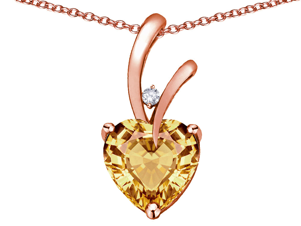 Star K Heart Shape 8mm Simulated Imperial Yellow Topaz Endless Love Pendant Necklace