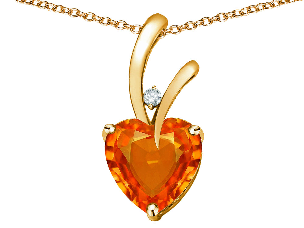 Star K Heart Shape 8mm Simulated Orange Mexican Fire Opal Endless Love Pendant Necklace