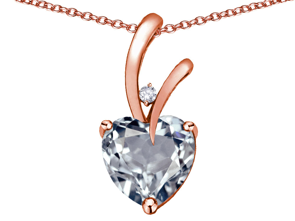 Star K Heart Shape 8mm Genuine Aquamarine Endless Love Pendant Necklace