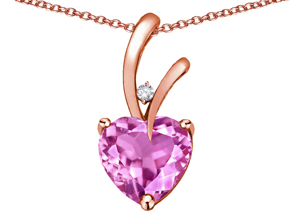 Star K Heart Shape 8mm Created Pink Sapphire Endless Love Pendant Necklace