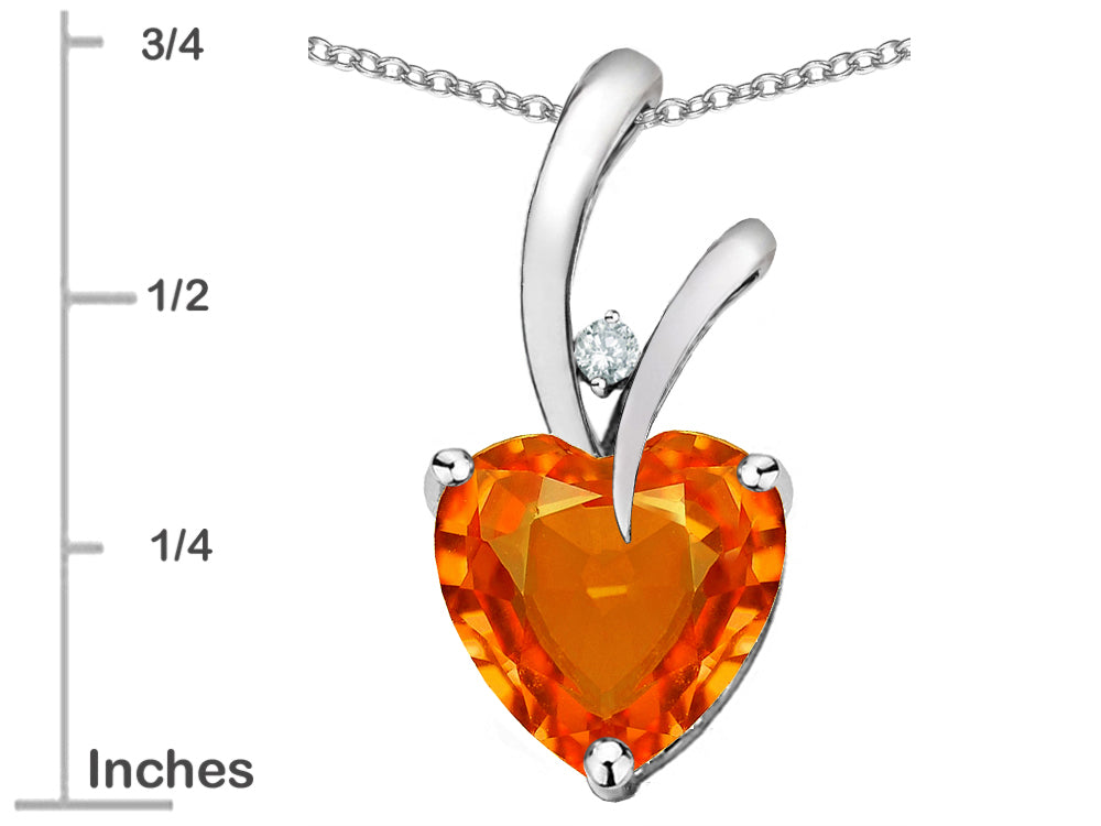 Star K Heart Shape 8mm Simulated Orange Mexican Fire Opal Endless Love Pendant Necklace