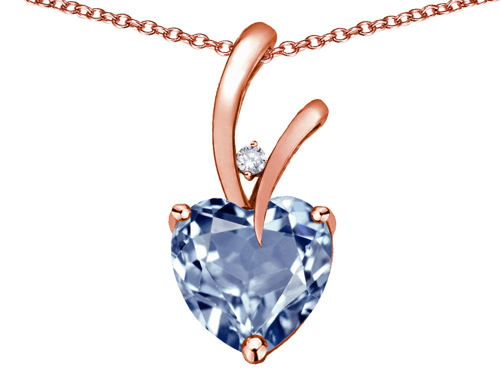 Star K Heart Shape 8mm Simulated Aquamarine Endless Love Pendant Necklace