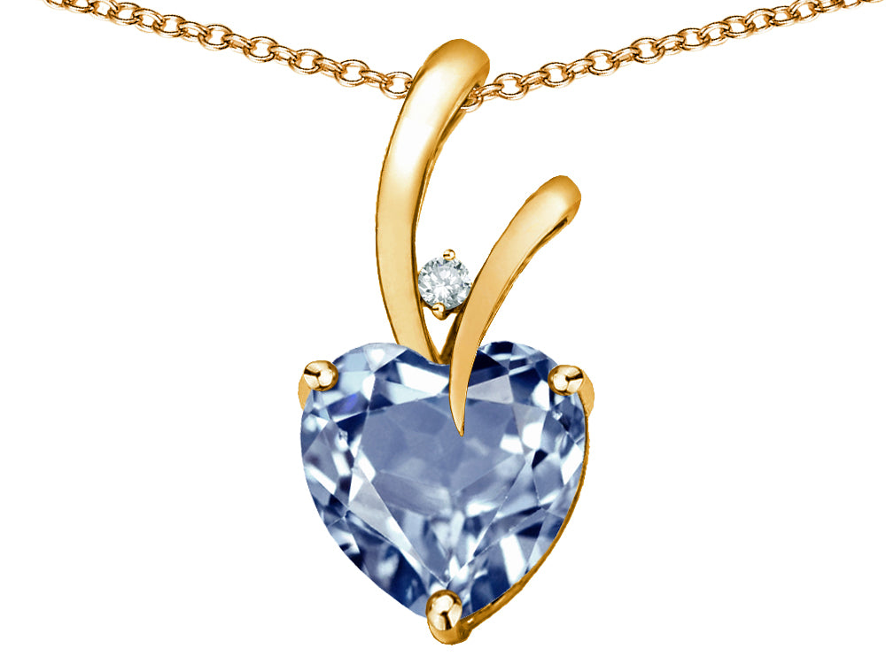 Star K Heart Shape 8mm Simulated Aquamarine Endless Love Pendant Necklace
