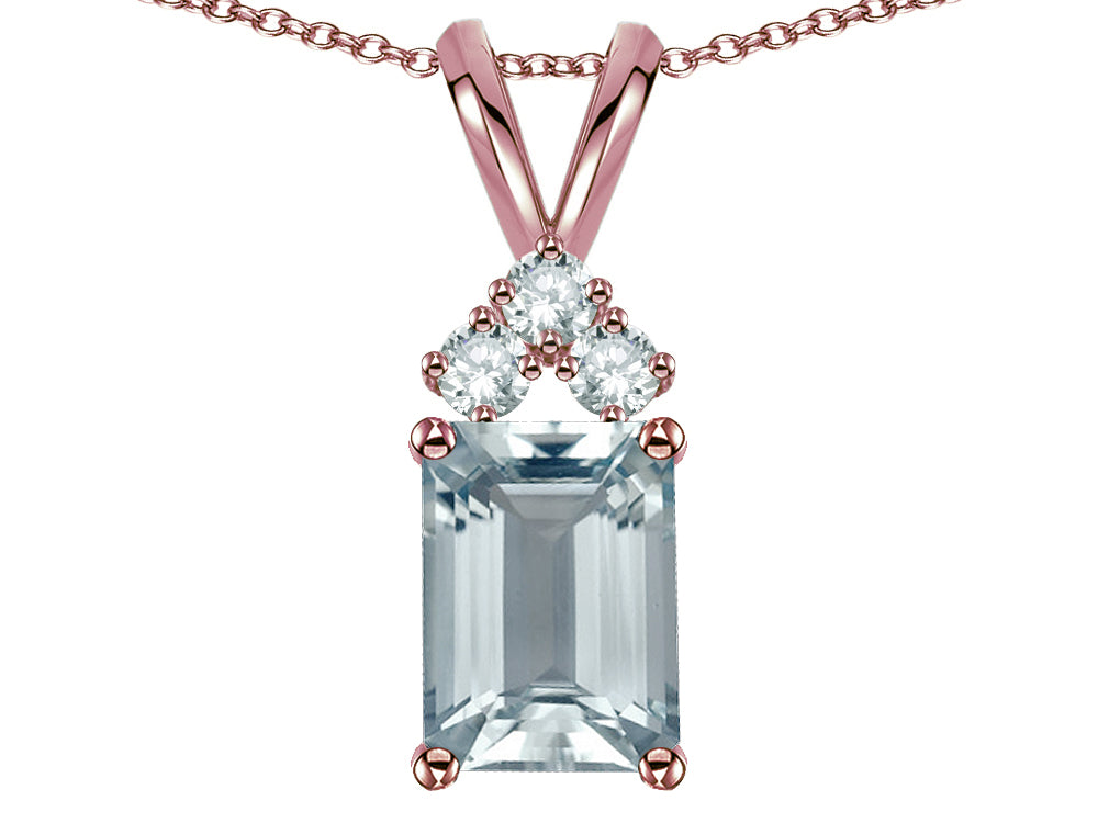 Star K Classic Emerald Octagon Cut 8x6mm Genuine Aquamarine Rabbit Ear Pendant Necklace