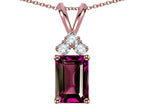 Star K Classic Emerald Octagon Cut 8x6mm Genuine Rhodolite Rabbit Ear Pendant Necklace