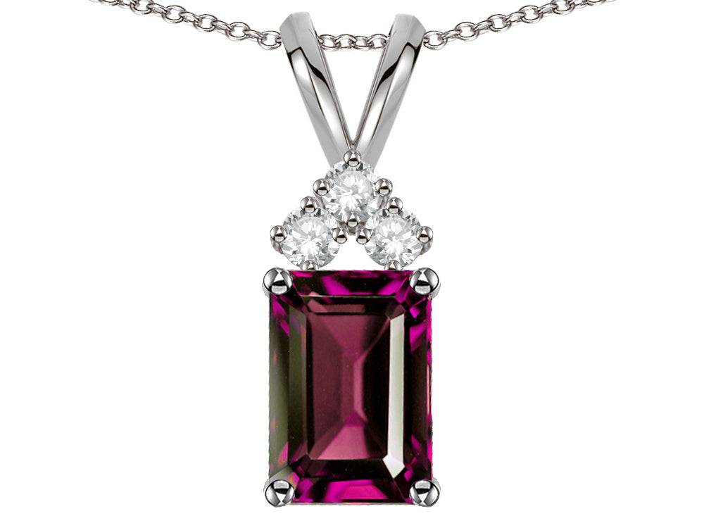 Star K Classic Emerald Octagon Cut 8x6mm Genuine Rhodolite Rabbit Ear Pendant Necklace