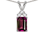 Star K Classic Emerald Octagon Cut 8x6mm Genuine Rhodolite Rabbit Ear Pendant Necklace
