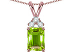 Star K Classic Emerald Octagon Cut 8x6mm Genuine Peridot Rabbit Ear Pendant Necklace