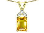 Star K Classic Emerald Octagon Cut 8x6mm Genuine Citrine Rabbit Ear Pendant Necklace