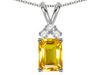 Star K Classic Emerald Octagon Cut 8x6mm Genuine Citrine Rabbit Ear Pendant Necklace