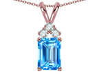 Star K Classic Emerald Octagon Cut 8x6mm Genuine Blue Topaz Rabbit Ear Pendant Necklace