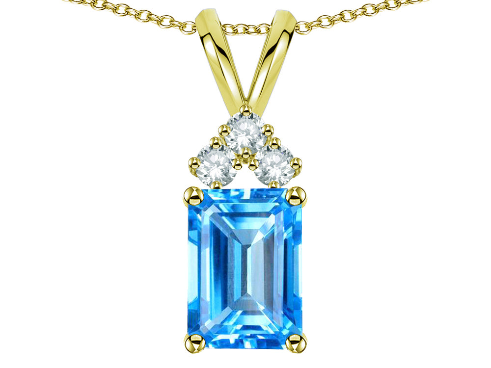 Star K Classic Emerald Octagon Cut 8x6mm Genuine Blue Topaz Rabbit Ear Pendant Necklace