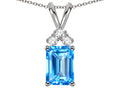 Star K Classic Emerald Octagon Cut 8x6mm Genuine Blue Topaz Rabbit Ear Pendant Necklace