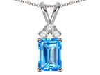 Star K Classic Emerald Octagon Cut 8x6mm Genuine Blue Topaz Rabbit Ear Pendant Necklace