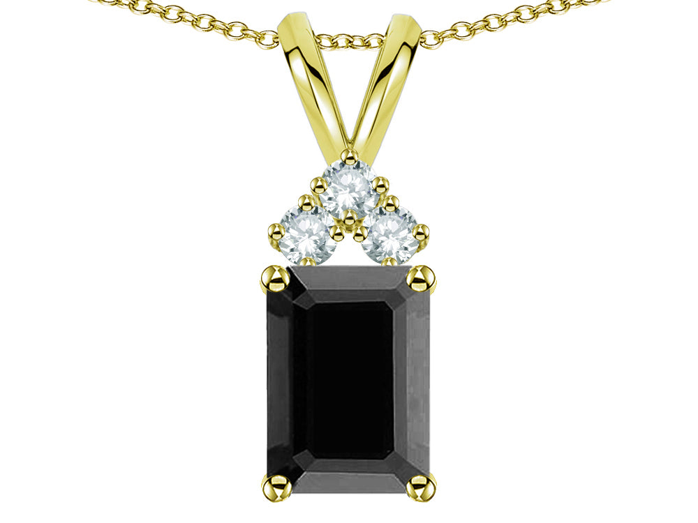 Star K Classic Emerald Octagon Cut 8x6mm Genuine Black Sapphire Rabbit Ear Pendant Necklace