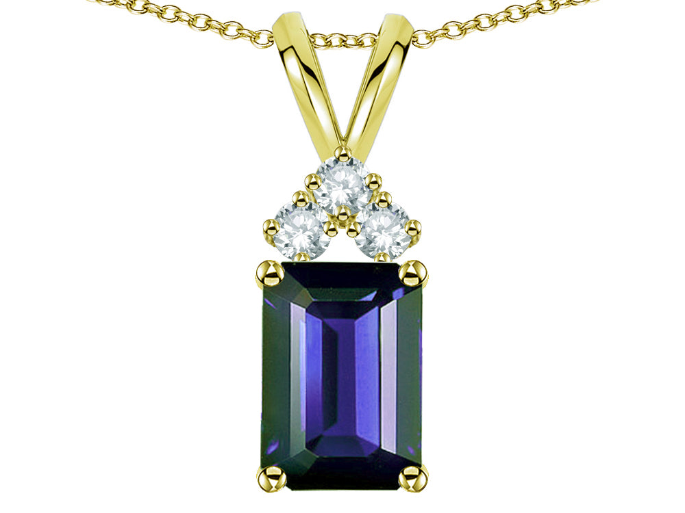 Star K Classic Emerald Octagon Cut 8x6mm Genuine Iolite Rabbit Ear Pendant Necklace