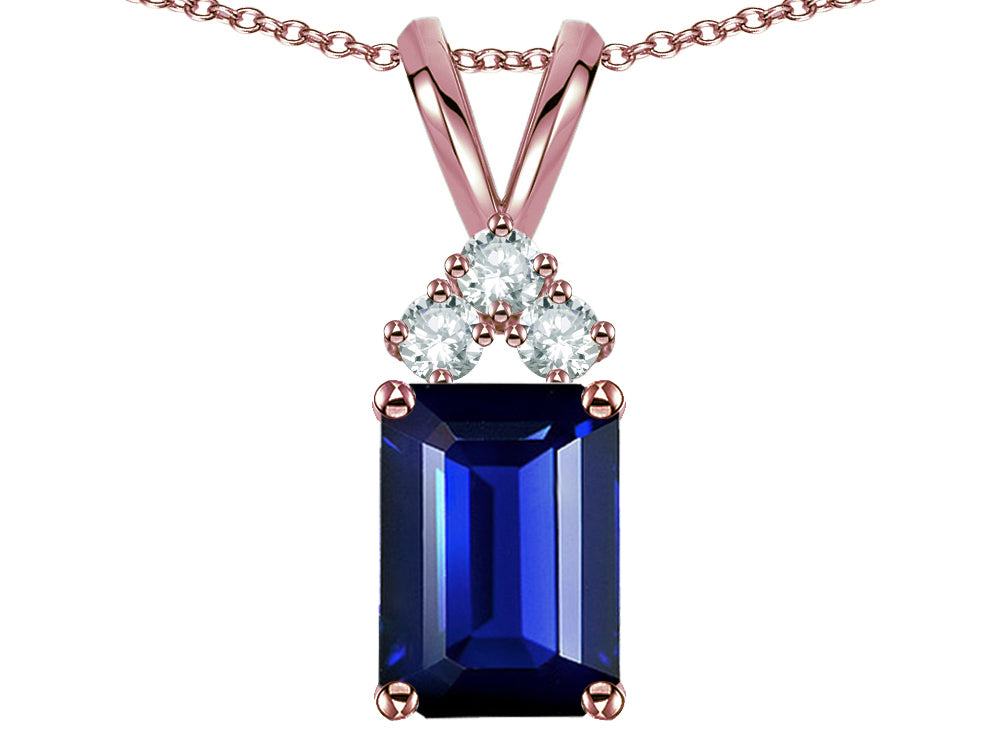 Star K Classic Emerald Octagon Cut 8x6mm Created Sapphire Rabbit Ear Pendant Necklace