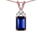 Star K Classic Emerald Octagon Cut 8x6mm Created Sapphire Rabbit Ear Pendant Necklace
