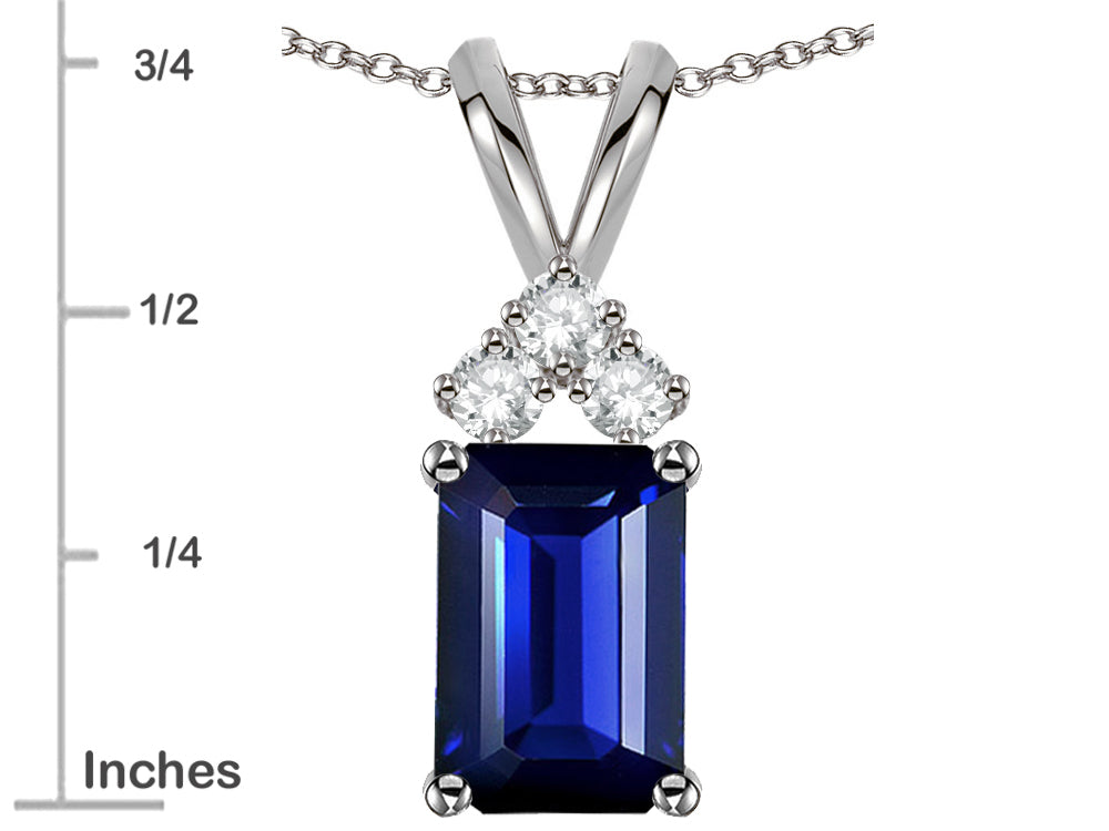 Star K Classic Emerald Octagon Cut 8x6mm Created Sapphire Rabbit Ear Pendant Necklace