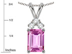 Star K Classic Emerald Octagon Cut 8x6mm Created Pink Sapphire Rabbit Ear Pendant Necklace