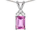 Star K Classic Emerald Octagon Cut 8x6mm Created Pink Sapphire Rabbit Ear Pendant Necklace