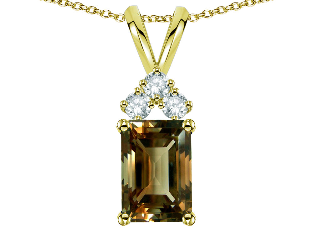 Star K Classic Emerald Octagon Cut 8x6mm Genuine Smoky Quartz Rabbit Ear Pendant Necklace
