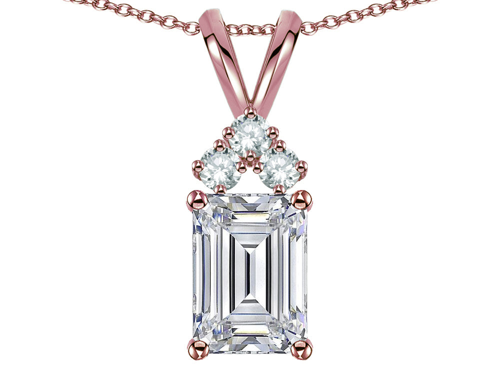 Star K Classic Emerald Octagon Cut 8x6mm Genuine White Topaz Rabbit Ear Pendant Necklace