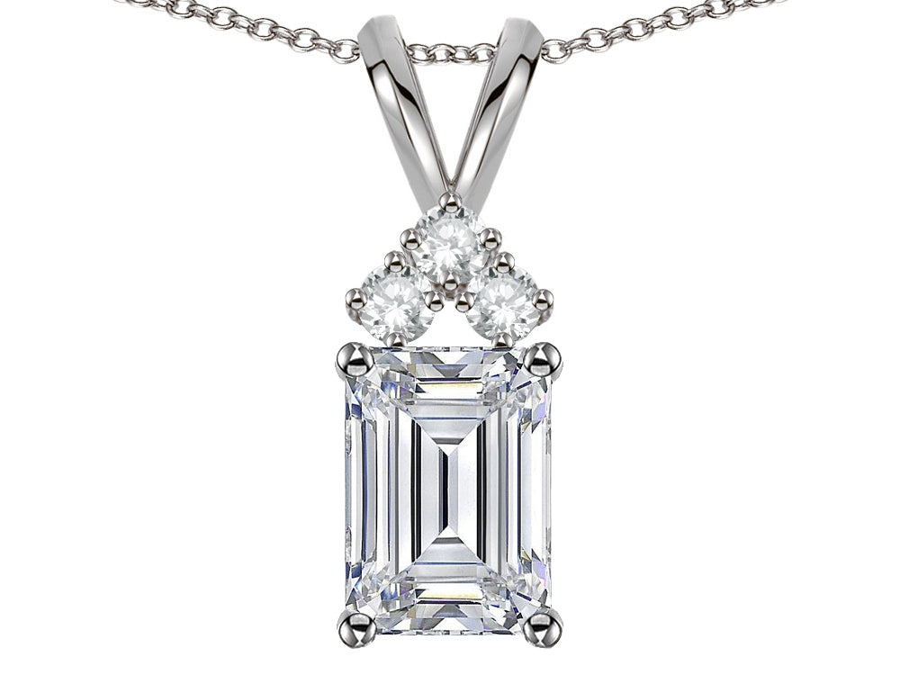 Star K Classic Emerald Octagon Cut 8x6mm Genuine White Topaz Rabbit Ear Pendant Necklace