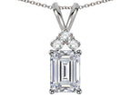 Star K Classic Emerald Octagon Cut 8x6mm Genuine White Topaz Rabbit Ear Pendant Necklace