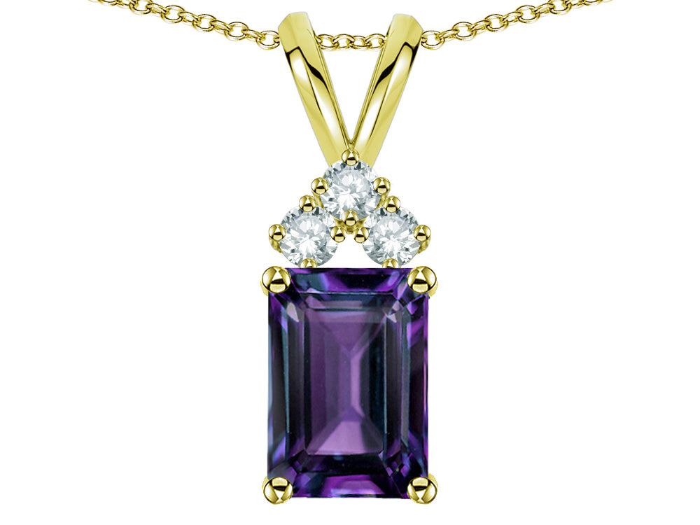 Star K Classic Emerald Octagon Cut 8x6mm Simulated Alexandrite Rabbit Ear Pendant Necklace