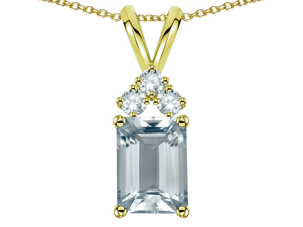 Star K Classic Emerald Octagon Cut 8x6mm Genuine Aquamarine Rabbit Ear Pendant Necklace