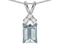 Star K Classic Emerald Octagon Cut 8x6mm Genuine Aquamarine Rabbit Ear Pendant Necklace