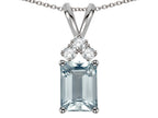 Star K Classic Emerald Octagon Cut 8x6mm Genuine Aquamarine Rabbit Ear Pendant Necklace