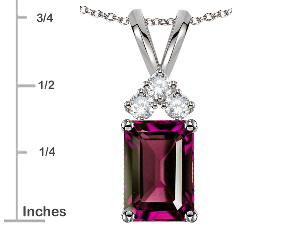 Star K Classic Emerald Octagon Cut 8x6mm Genuine Rhodolite Rabbit Ear Pendant Necklace