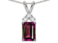 Star K Classic Emerald Octagon Cut 8x6mm Genuine Rhodolite Rabbit Ear Pendant Necklace