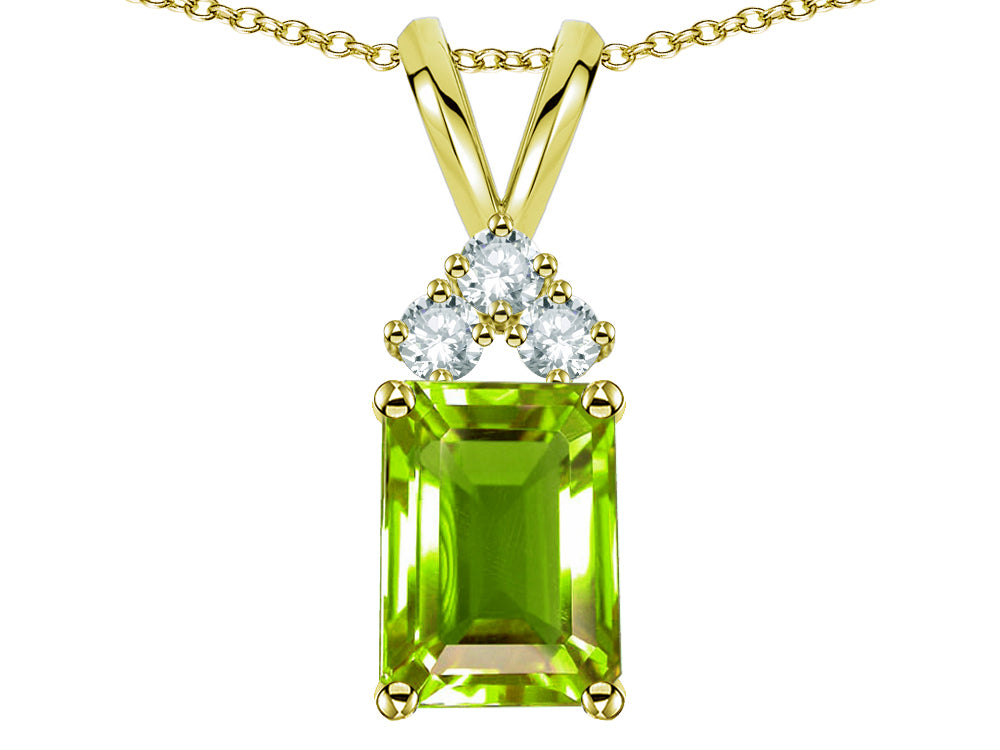 Star K Classic Emerald Octagon Cut 8x6mm Genuine Peridot Rabbit Ear Pendant Necklace