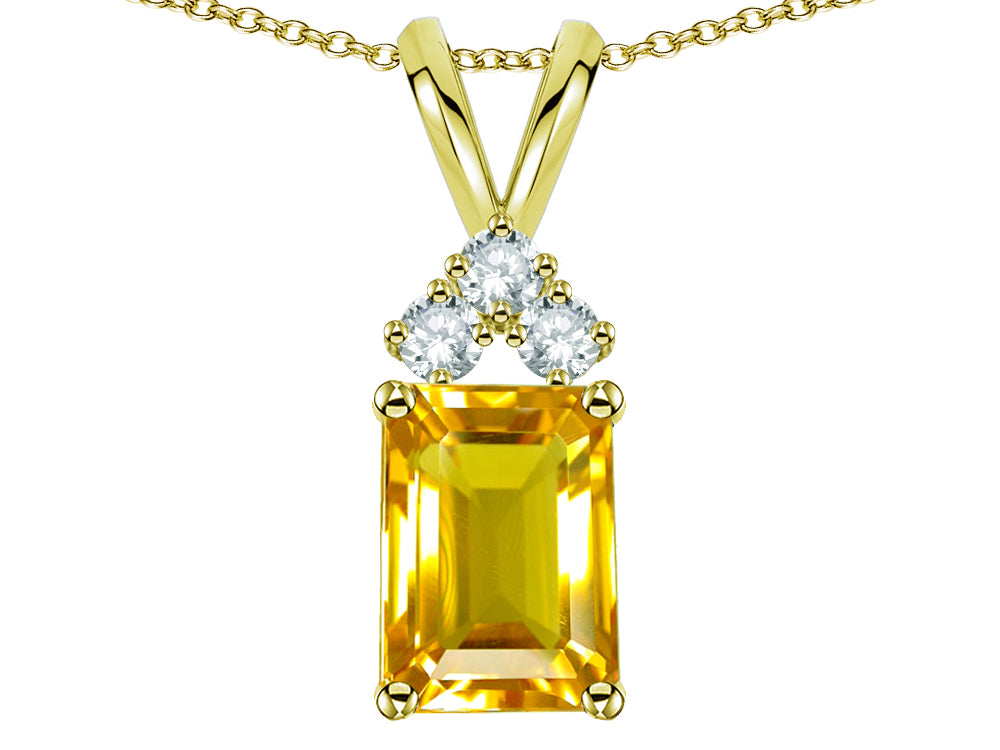 Star K Classic Emerald Octagon Cut 8x6mm Genuine Citrine Rabbit Ear Pendant Necklace