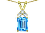 Star K Classic Emerald Octagon Cut 8x6mm Genuine Blue Topaz Rabbit Ear Pendant Necklace