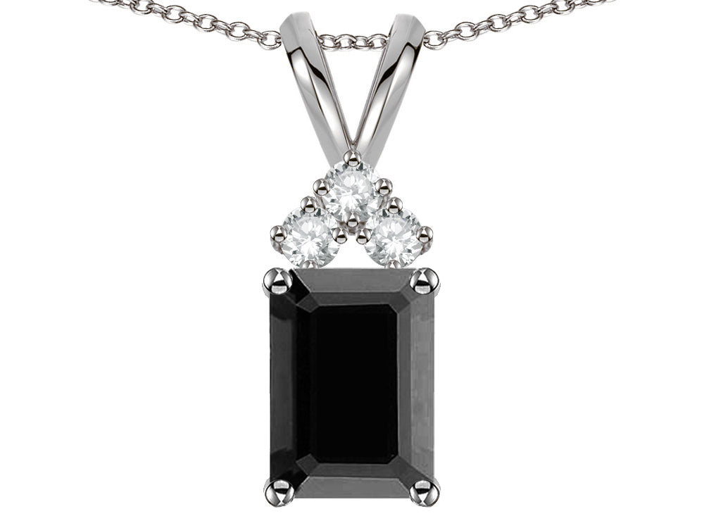 Star K Classic Emerald Octagon Cut 8x6mm Genuine Black Sapphire Rabbit Ear Pendant Necklace