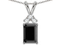 Star K Classic Emerald Octagon Cut 8x6mm Genuine Black Sapphire Rabbit Ear Pendant Necklace
