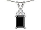Star K Classic Emerald Octagon Cut 8x6mm Genuine Black Sapphire Rabbit Ear Pendant Necklace