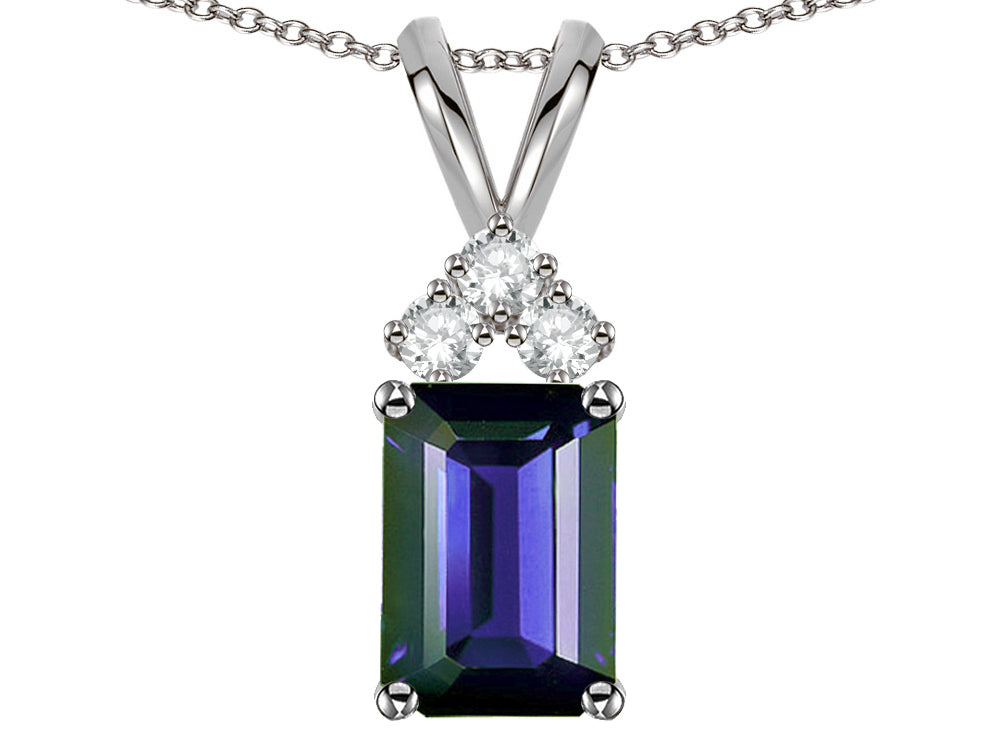 Star K Classic Emerald Octagon Cut 8x6mm Genuine Iolite Rabbit Ear Pendant Necklace